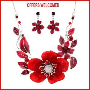 Chunky Statement Jewelry Set Vintage Floral Geometric Boho Necklace Earrings